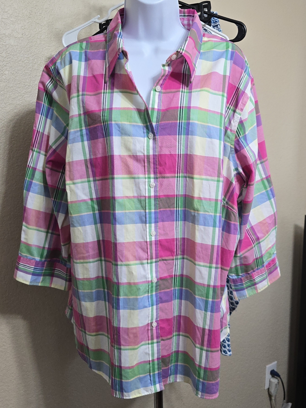 Women's Pink Multi-Color Plaid Button-Up Shirt